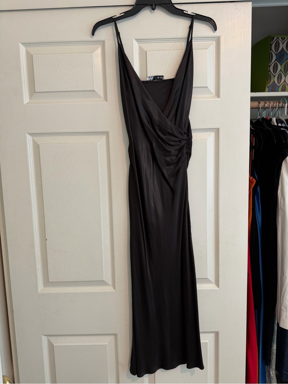 Zara Black Satin Cowl Neck Maxi Dress